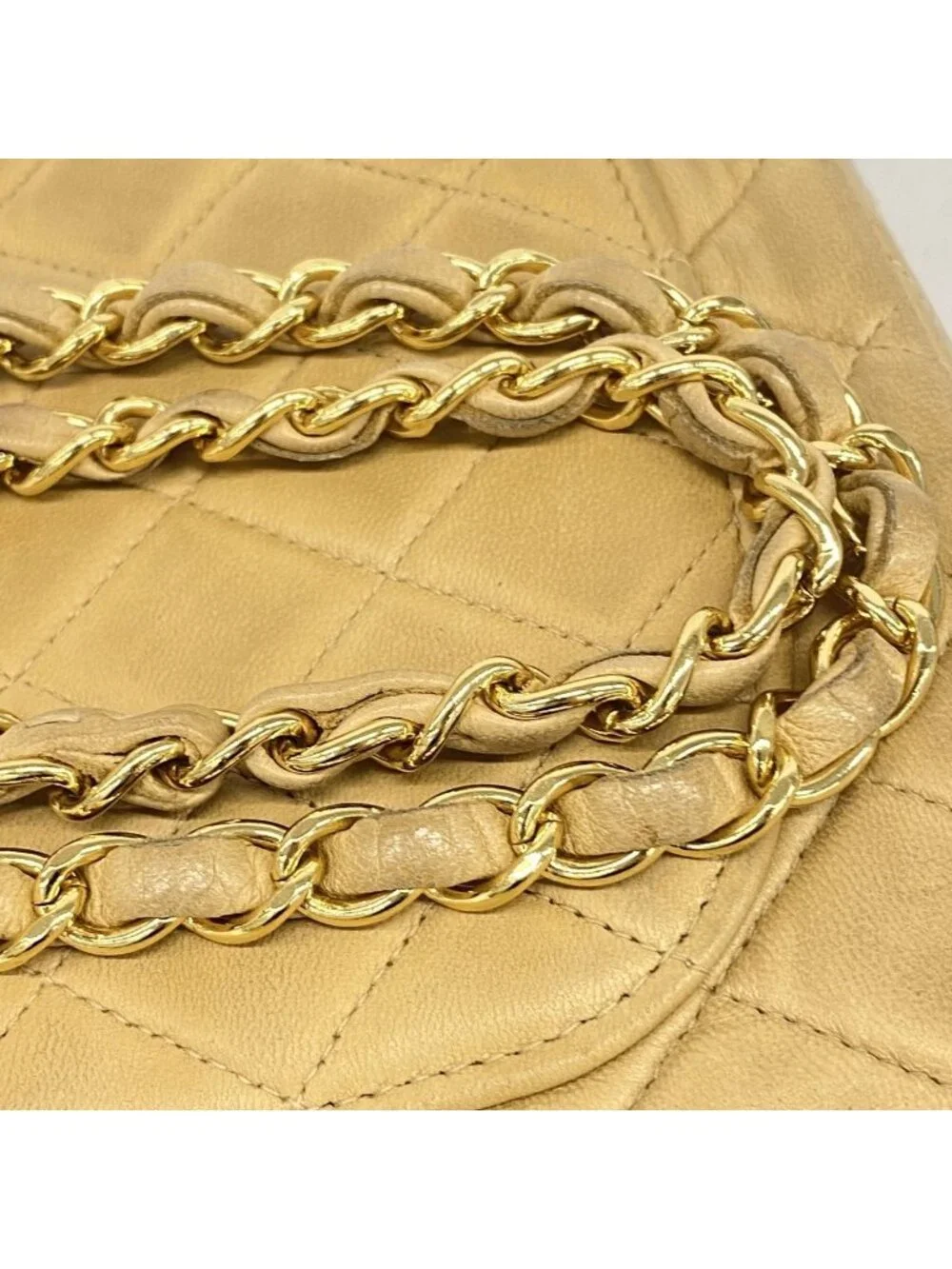 Chanel Shoulder Bag Quilted Lambskin Beige Gold